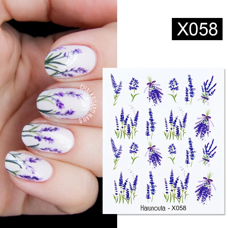 Churchf 1PC Purple Lavender Nail Water Decals Colorful Flower Leaf Water Transfer Sliders Nail Stickers For Nails DIY Manicures Wraps