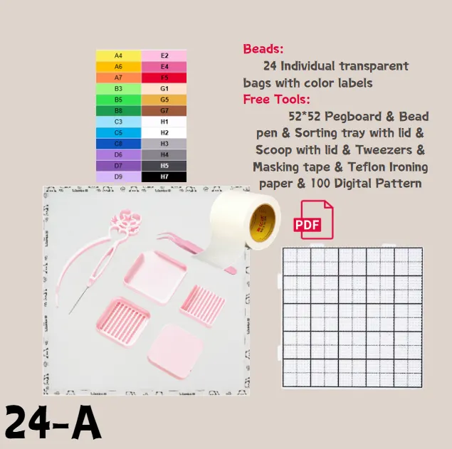 24 Colors 2.6mm Fuse Beads Kit &ndash; 28,800 Melt Beads for Pixel Art, DIY Crafts & Hama Bead Projects with Pegboard, Bead Pen & Tools