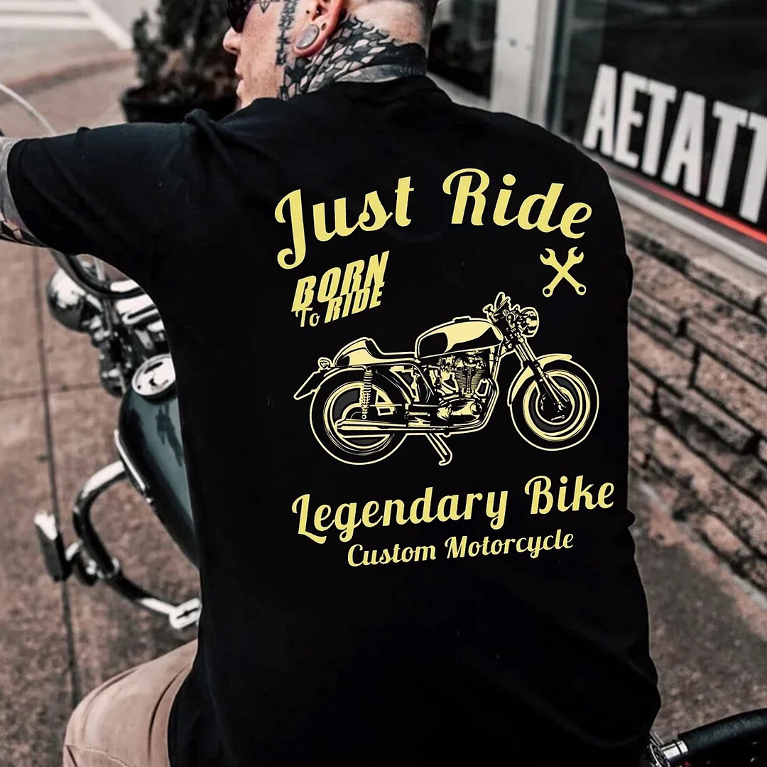 JUST RIDE BORN TO RIDE Motorcycle Print Men's T-shirt