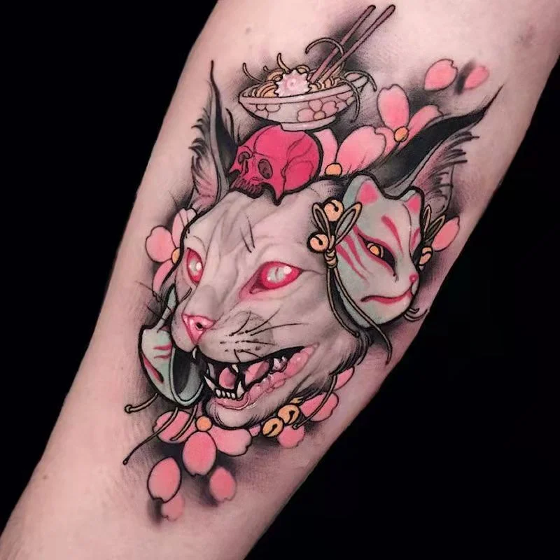 Tatoo Waterproof Cat Japanese Cute Pet Arm Semi Permanent Tattoo Cat Animal Funny Tattoo Sticker Temporary Tattoos for Men Women