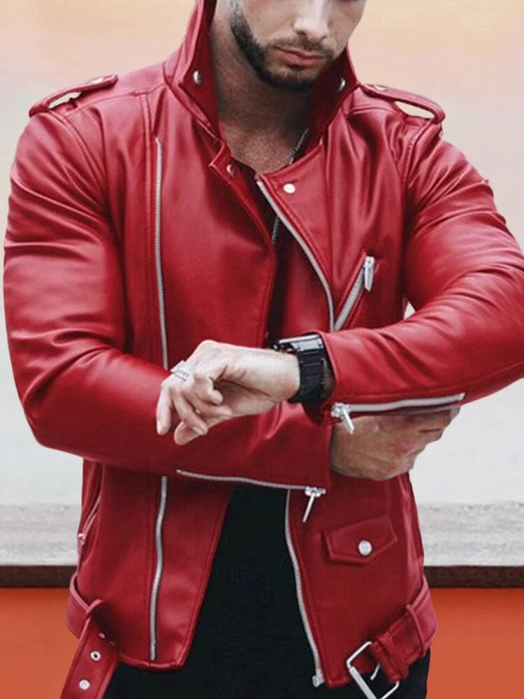 Lapel Zipper Leather Jacket QueenFunky