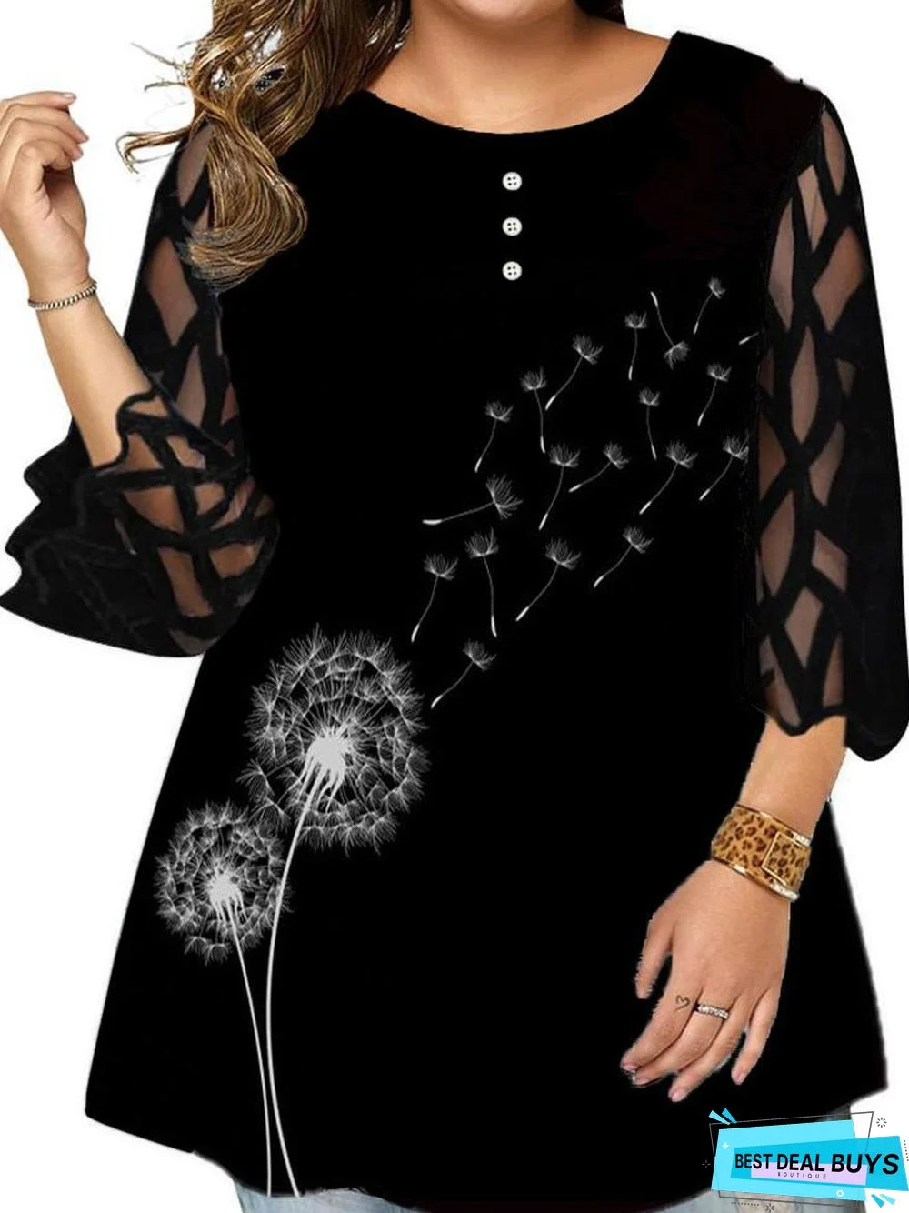 Fashion Lace Sleeve Floral Print Shirt