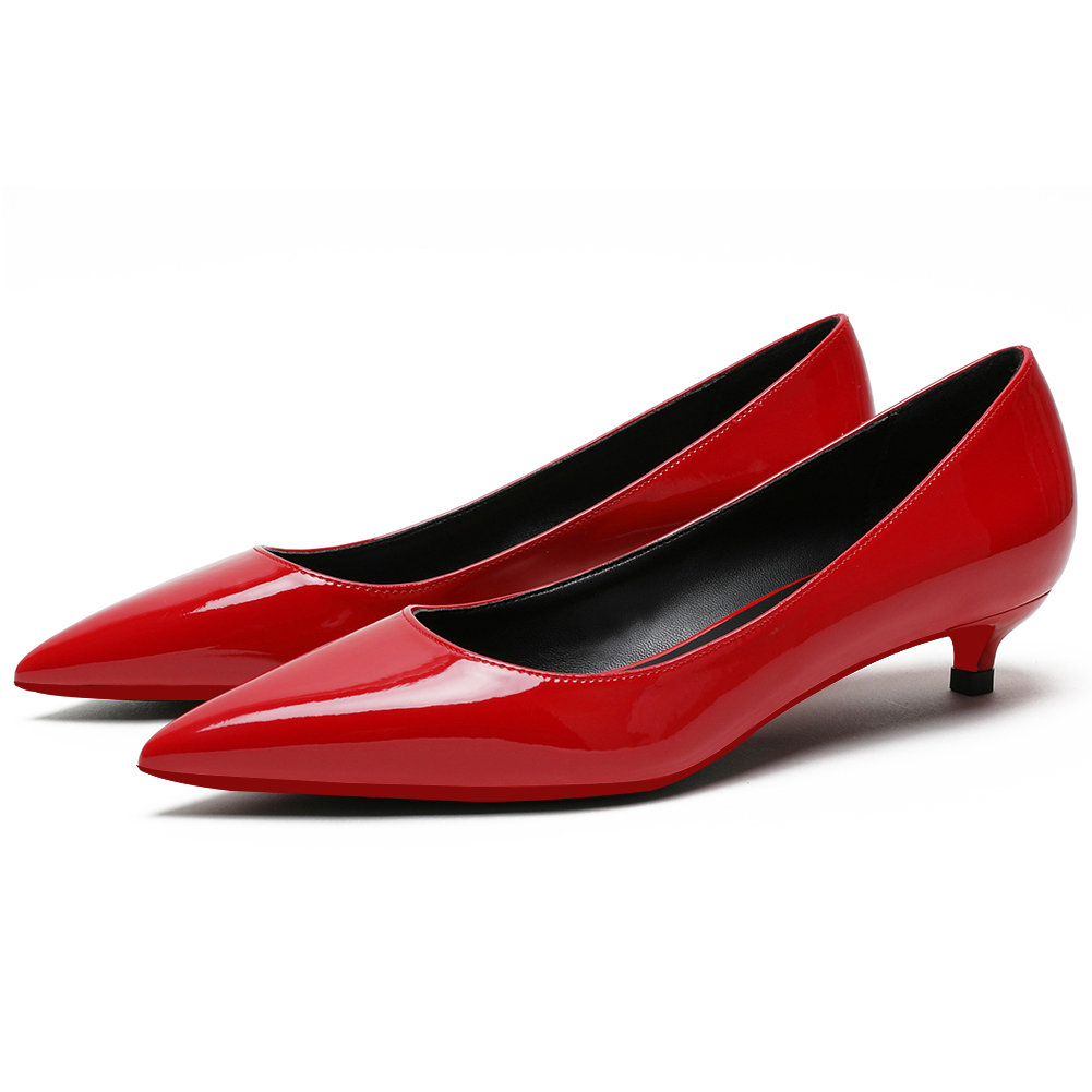 30mm Pointed Toe Red Bottom Kitten Heels Slip On Daily Pumps for Women-MERUMOTE