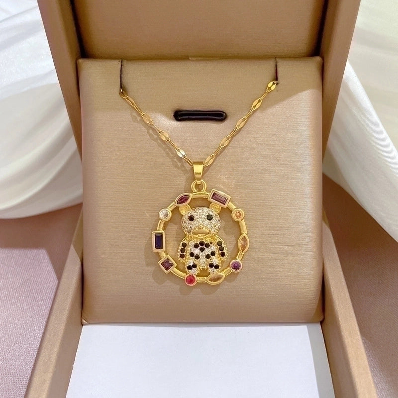 2 Pieces Fashion Heart Shape Butterfly Titanium Steel Copper Inlay Artificial Diamond Pendant Necklace