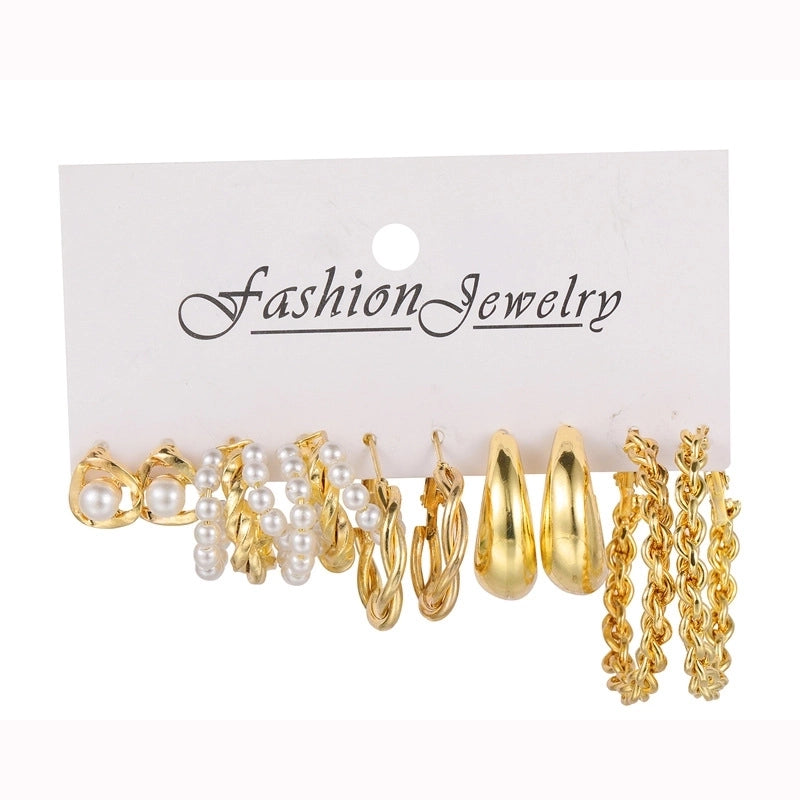 Retro Geometric Alloy Artificial Pearl Hoop Earrings 1 Set