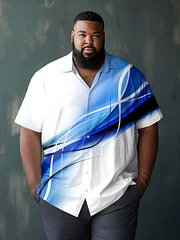 Men's Plus Size Casual Abstract Aurora 3D Print Short Sleeve Lapel Shirt