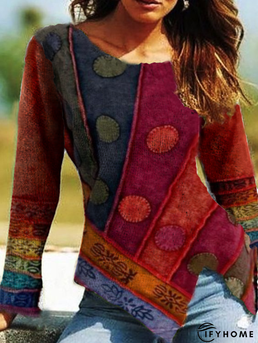 Printed Casual Long Sleeve Tunic Top | IFYHOME