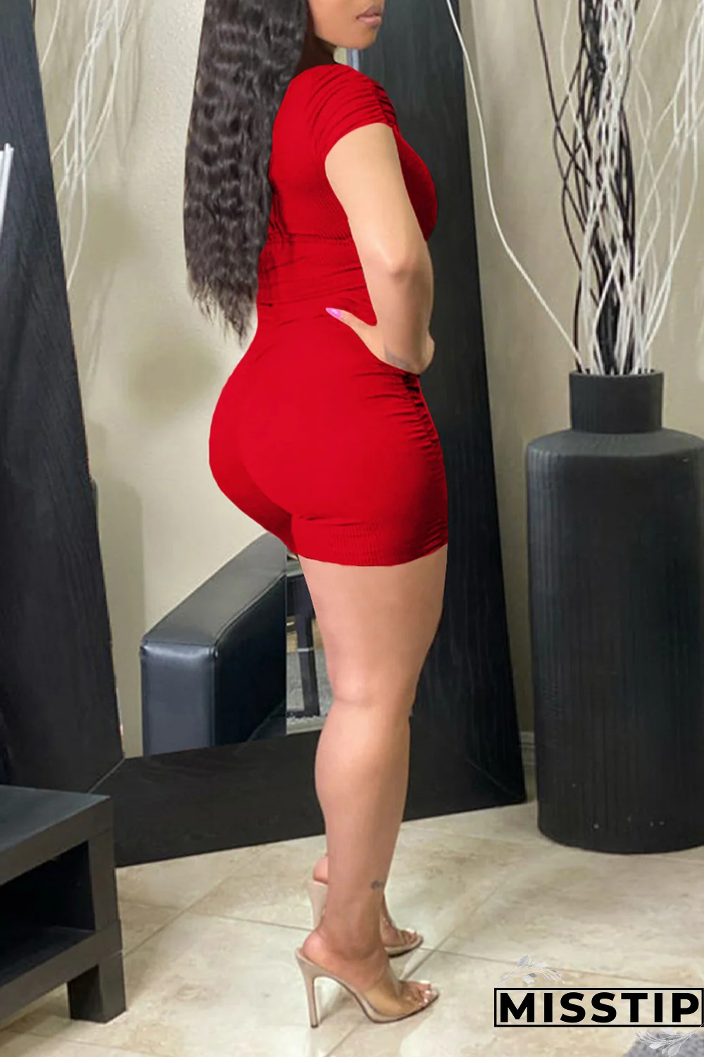 Grey Casual Solid Patchwork O Neck Short Sleeve Two Pieces