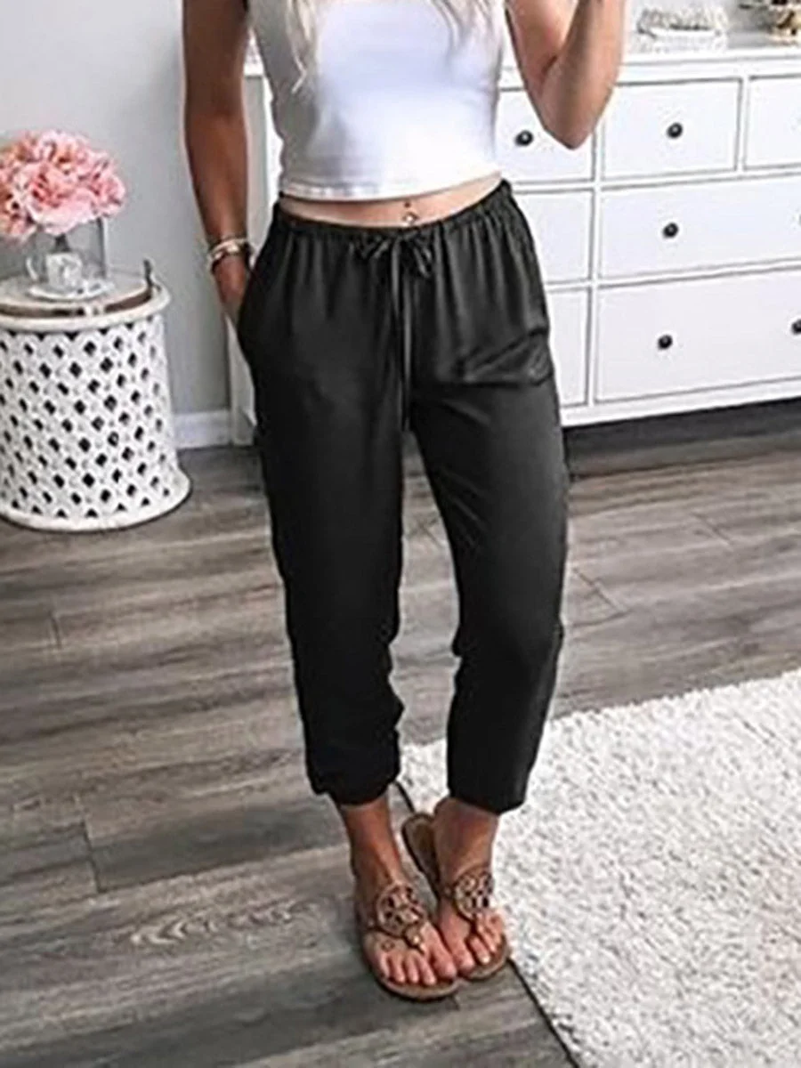 Lace-up Solid Color Casual Pants