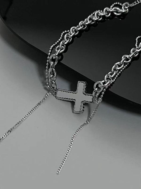 Punk Cross Fringed Chains Mental Alloy Necklace