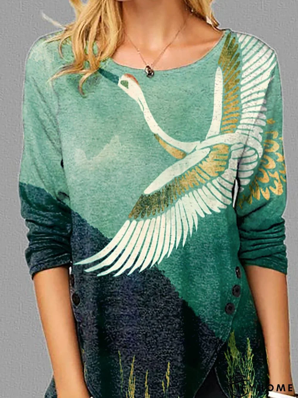 Crew Neck Cotton-Blend Casual Printed Tunic Sweatshirt | IFYHOME