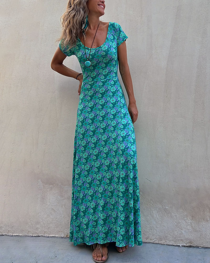 Rotimia Summer Short Sleeve Reversible Printed Dress