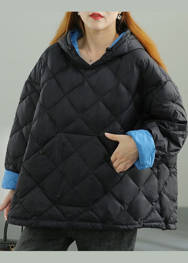 Classy Black Hooded Button Duck Down Winter Coats CK988- Fabulory