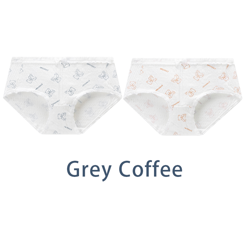 Alccn 2PCS/Set Women Cotton Panties Girls Cute Bear Briefs Bow Mid Waist Underpants Girls Cartoon Underwear Female Sweet Lingerie