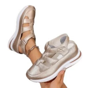 Yyvonne New Slope Hedley Sandals Bag Head Hollow Breathable Female Large Size Loose Cake Thick-Soled Magic Stick Casual Sandals