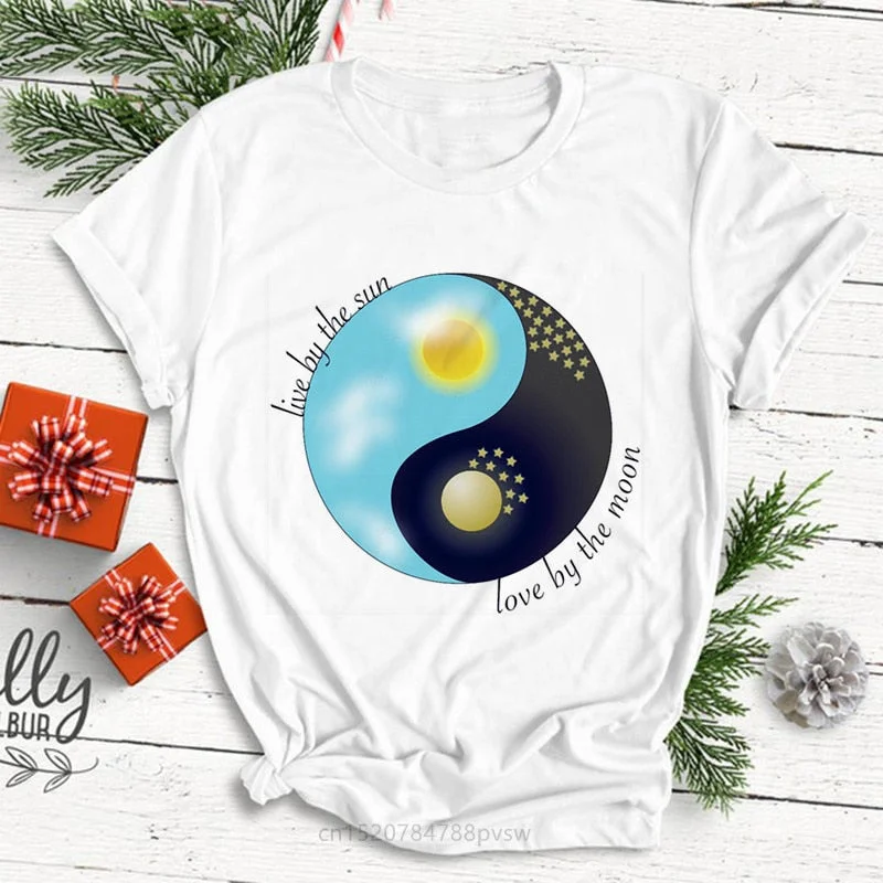 Live By The Sun Love By The Moon Women Funny Print T-shirt Summer Black Fashion Tops Tee Girl 90S Harajuku Clothes,Drop Ship