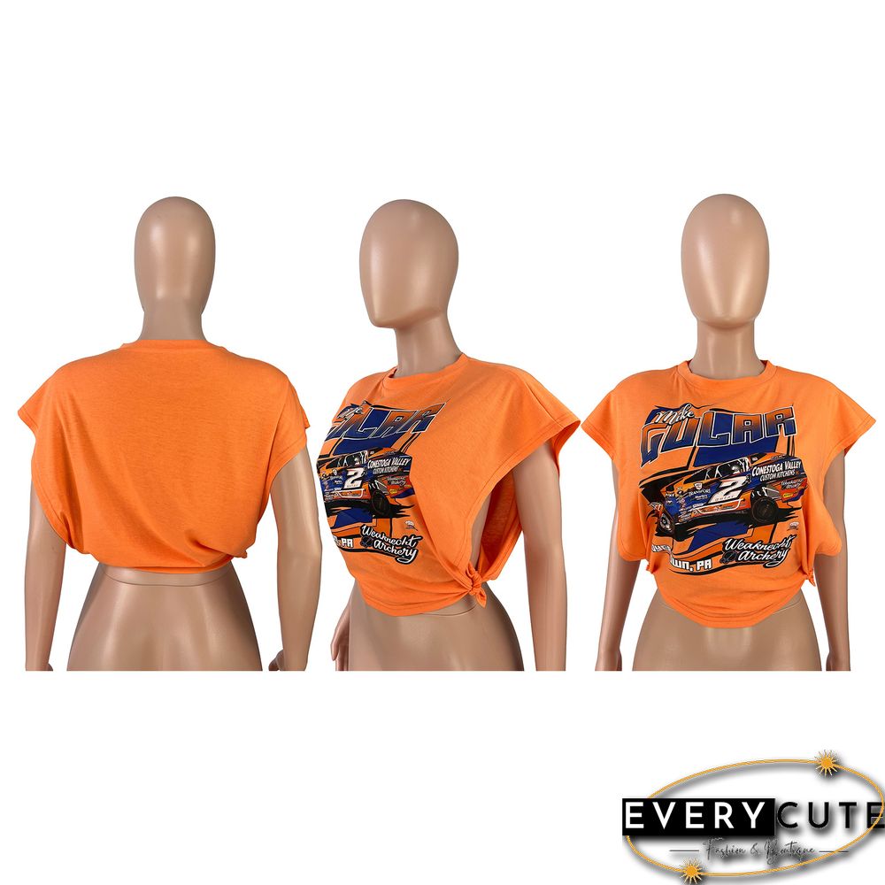 Racing Print Sleeveless Side Cutout T-Shirt Top