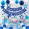 Birthday Decorations, Happy Birthday Banner with Birthday Balloons, Honeycomb Balls, Hanging Swirls, Circle Dots Garland, Happy Birthday Party Decorations for Women Men Boys Girls (Blue)
