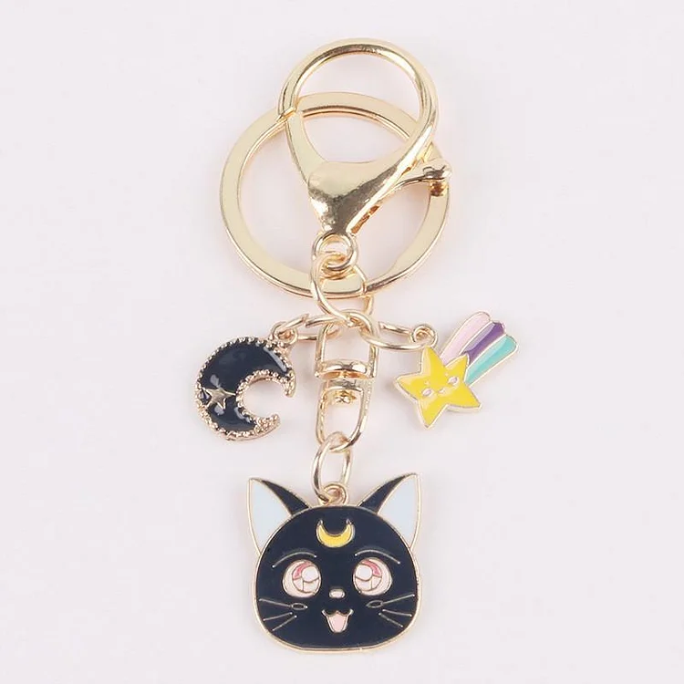 Cartoon Cat Moon Star Keychain