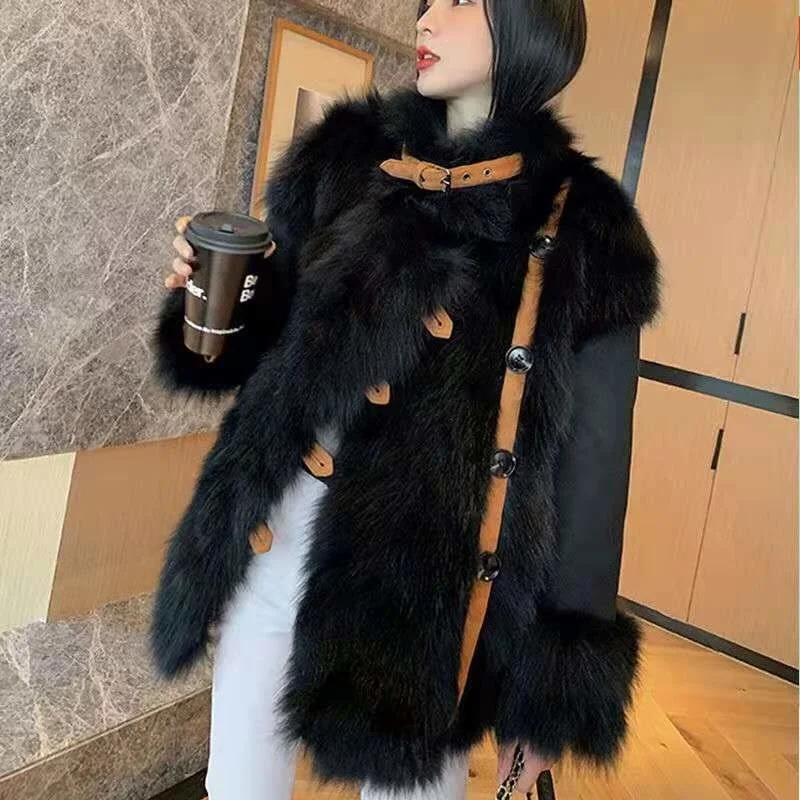 Fashion Autumn And Winter New Imitation Fox Fur Grass Coat Women's Middle And Long Coat With Fur On Both Sides And Young Coat