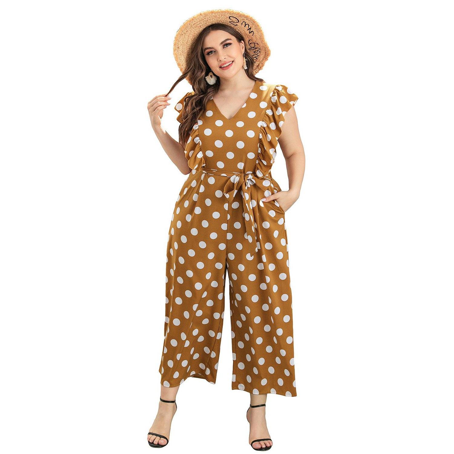  thdmladies Ruffled Wave Point Wide Leg Jumpsuit thedmladies
