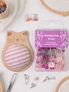 Cute Cat Pin Cushion Kit with 80 Craft Positioning Pins Needle Holders Wooden Base Adorable Pincushion for Quilting Needlepoint DIY Projects