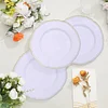 10 Pack | 9" White / Gold Scalloped Rim Plastic Dinner Plates, Disposable Party Plates