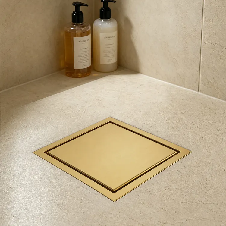 EVERSTEIN Square Shower Floor Drain in Brushed Gold SFS-3066-GD