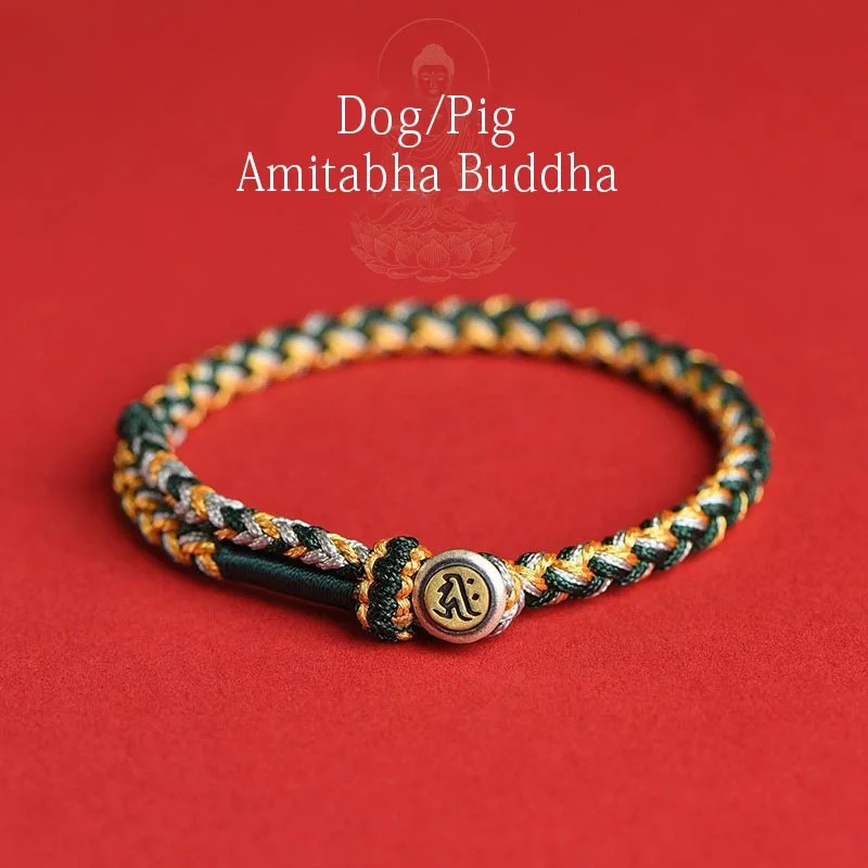 Handmade 925 Sterling Silver Year of the Dragon Chinese Zodiac Natal Buddha Protection Rope Bracelet