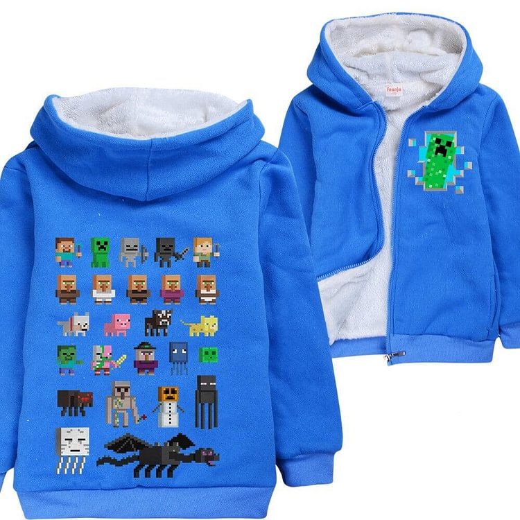 Mayoulove Minecraft Brick People Game Print Boys Fleece Hoodie Zip Up Jacket-Mayoulove