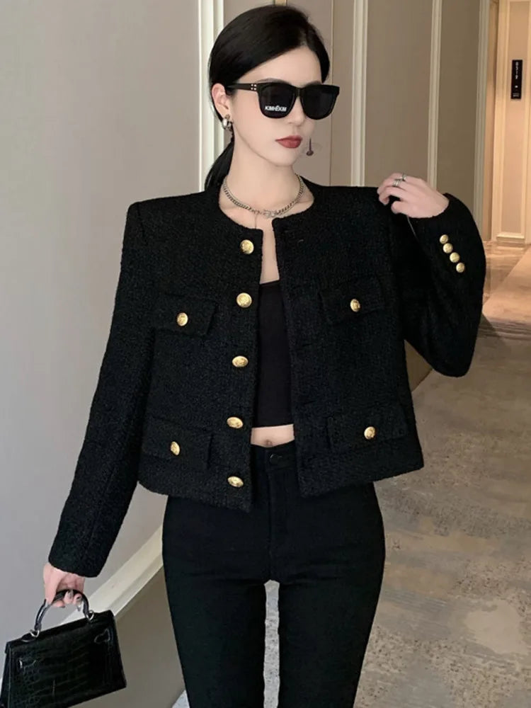 Aiertu Fall Winter French Vintage Small Fragrant Tweed Jacket Coat Women Elegant Casual Woolen Short Coats Streetwear Outwear Crop Top Aiertu