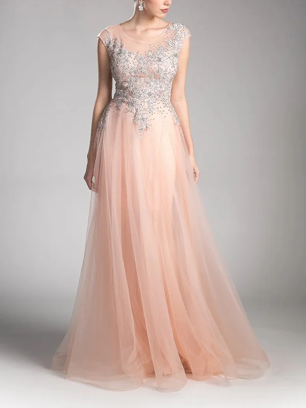 Round Neck Solid Color Lace Maxi Dress