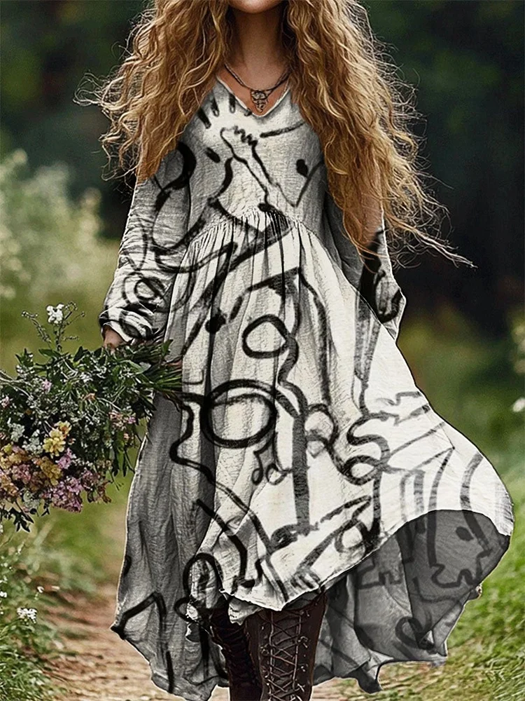 Women's Graffiti Art Print Pocket Cotton Dress