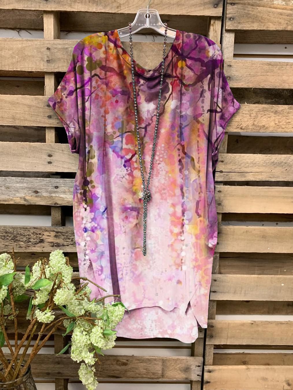 Women's Purple Flower Print Casual Short Sleeve