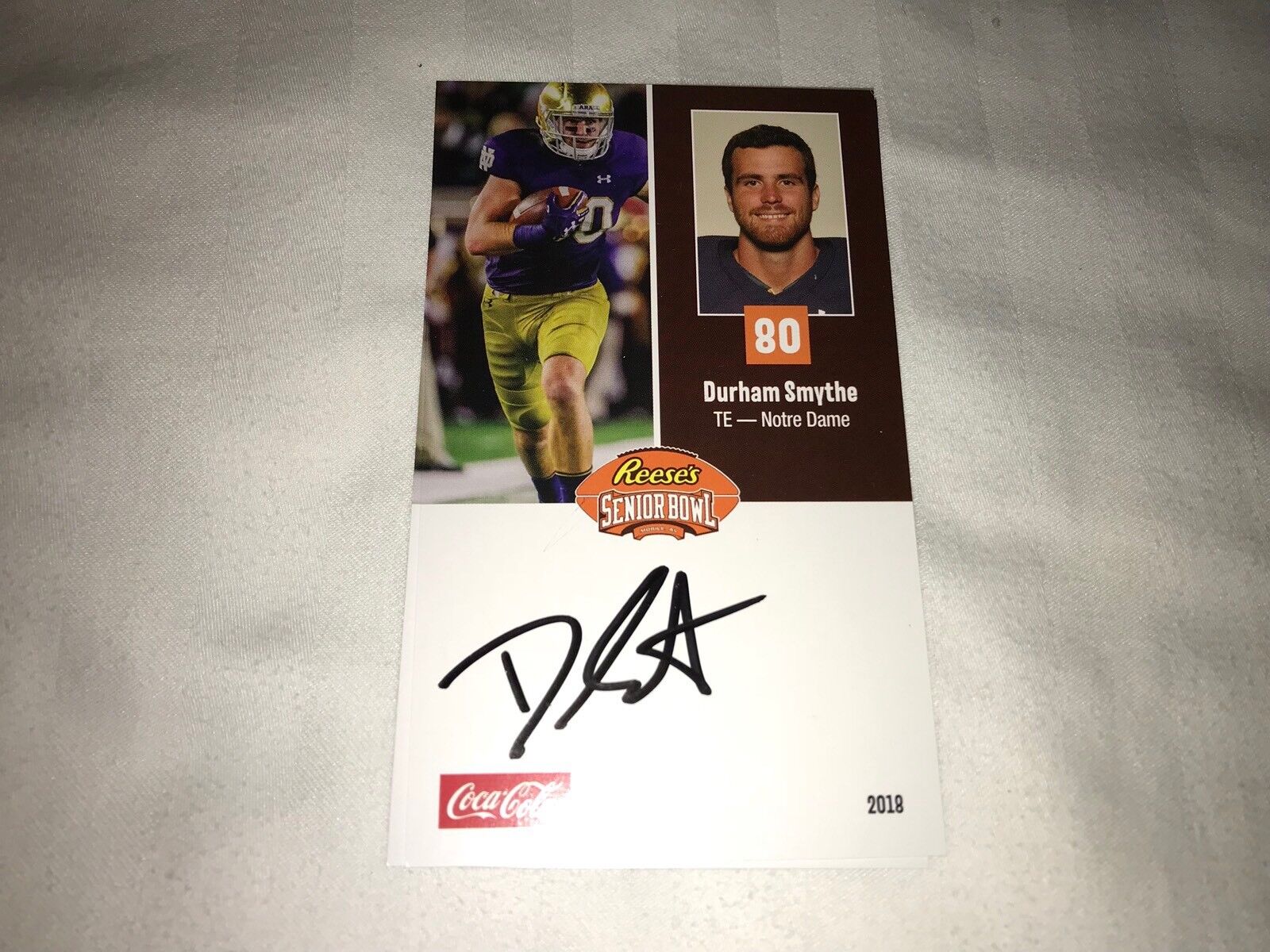 Durham Smythe Notre Dame Signed Auto 2018 Senior Bowl Football Card