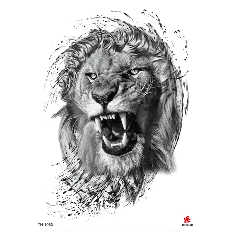 Waterproof Temporary Tattoo Sticker Lion King Clock Tiger Pattern Fake Tatto Black Body Art for Women Men Tattoo Sticker
