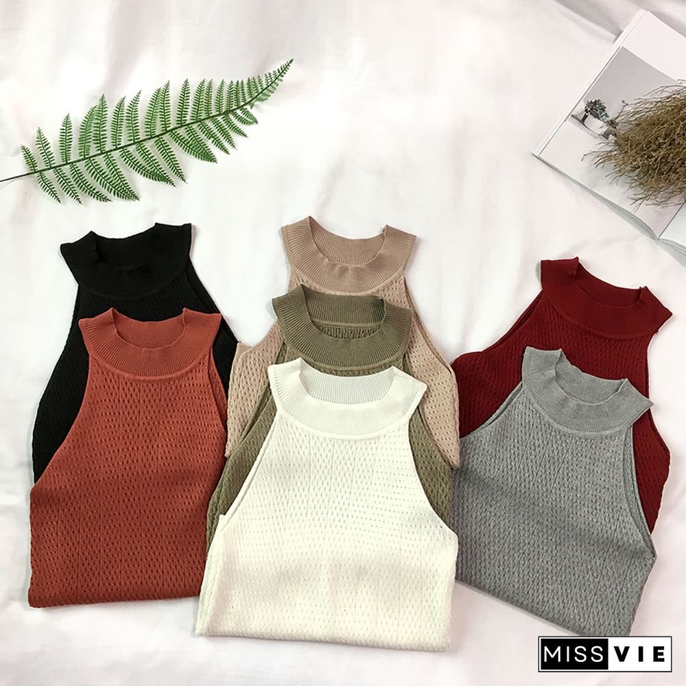 Knit Camis Top Women Knitting Off Shoulder Tank Crop Tops Girls Knitted Camisole Sleeveless Short Tee Shirts For Woman