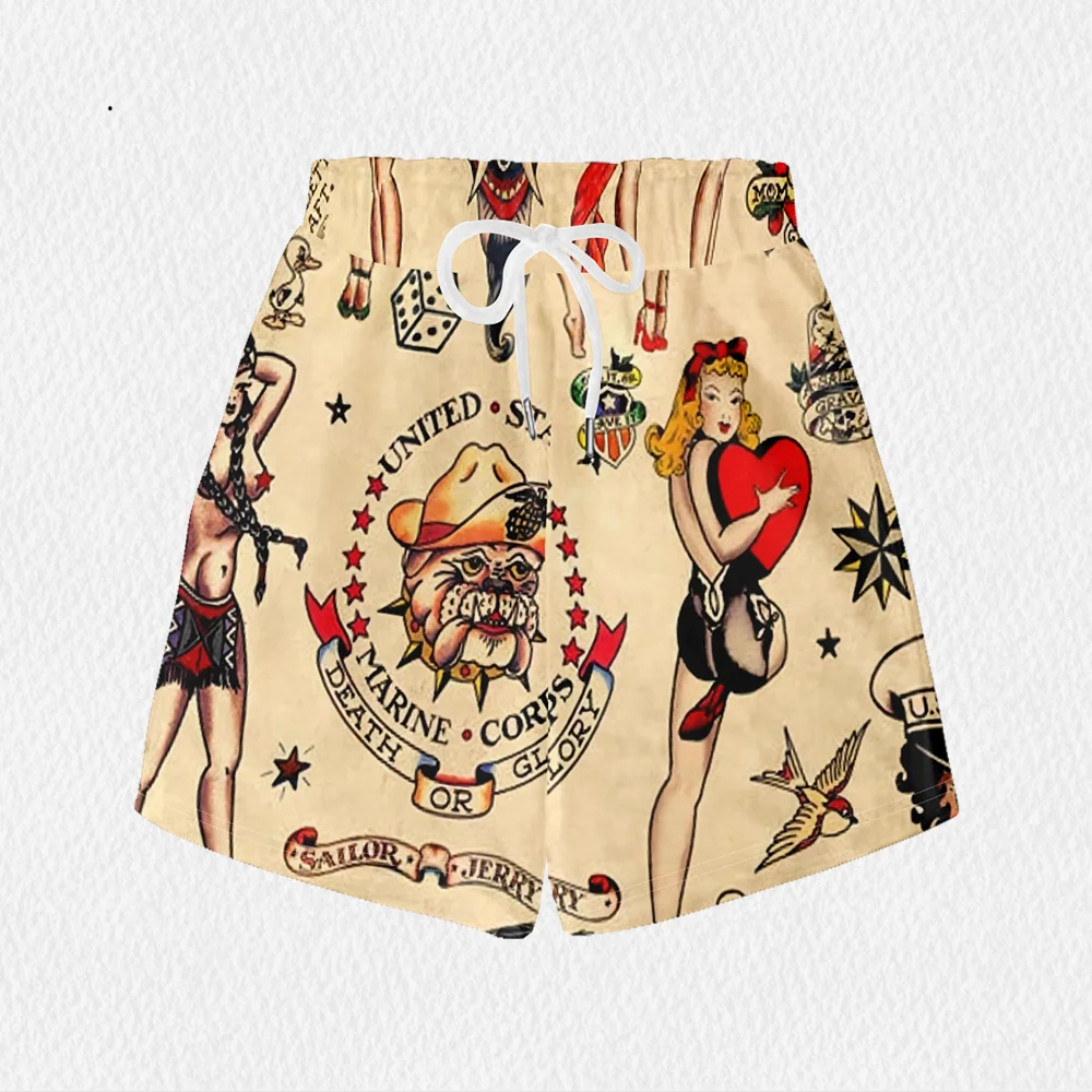 Women's Retro Khaki Printed Casual Shorts.