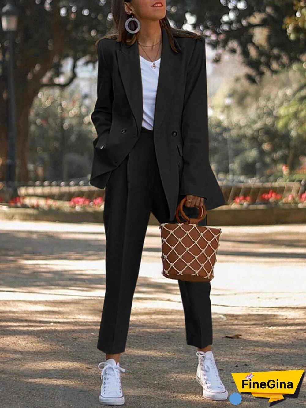 Solid Double Breasted Elastic Waist Lapel Long Sleeve Suit