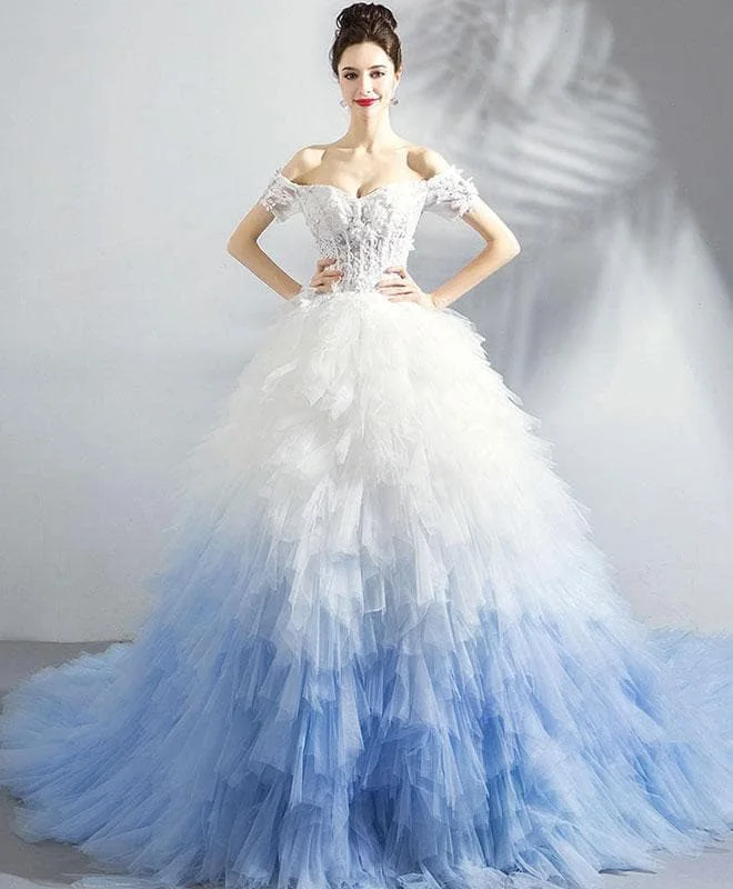 Unique Sweetheart Tulle Blue Long Prom Dress, Blue Evening Dress