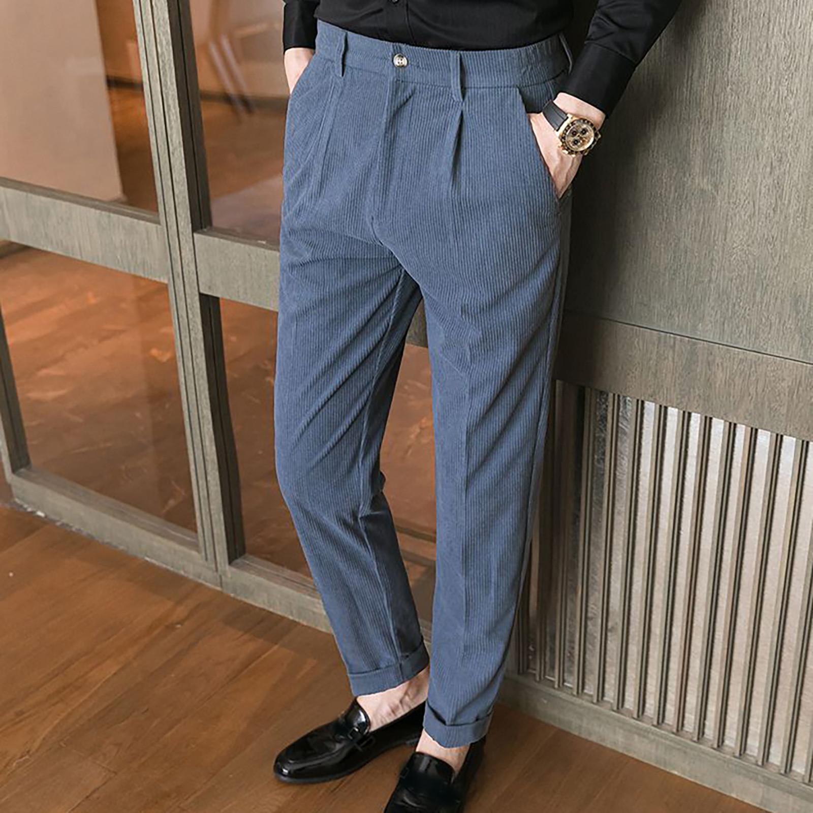 Fashion Men's Slim Corduroy Trousers Business Suit Pants Casual Golf Pants