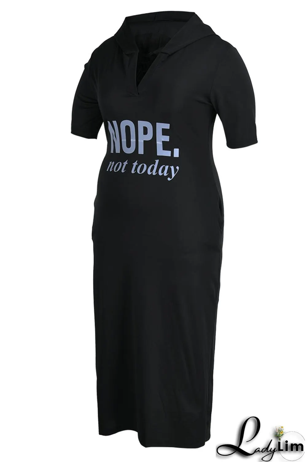 Black Casual Print Ripped Patchwork Hooded Collar Straight Plus Size Dresses