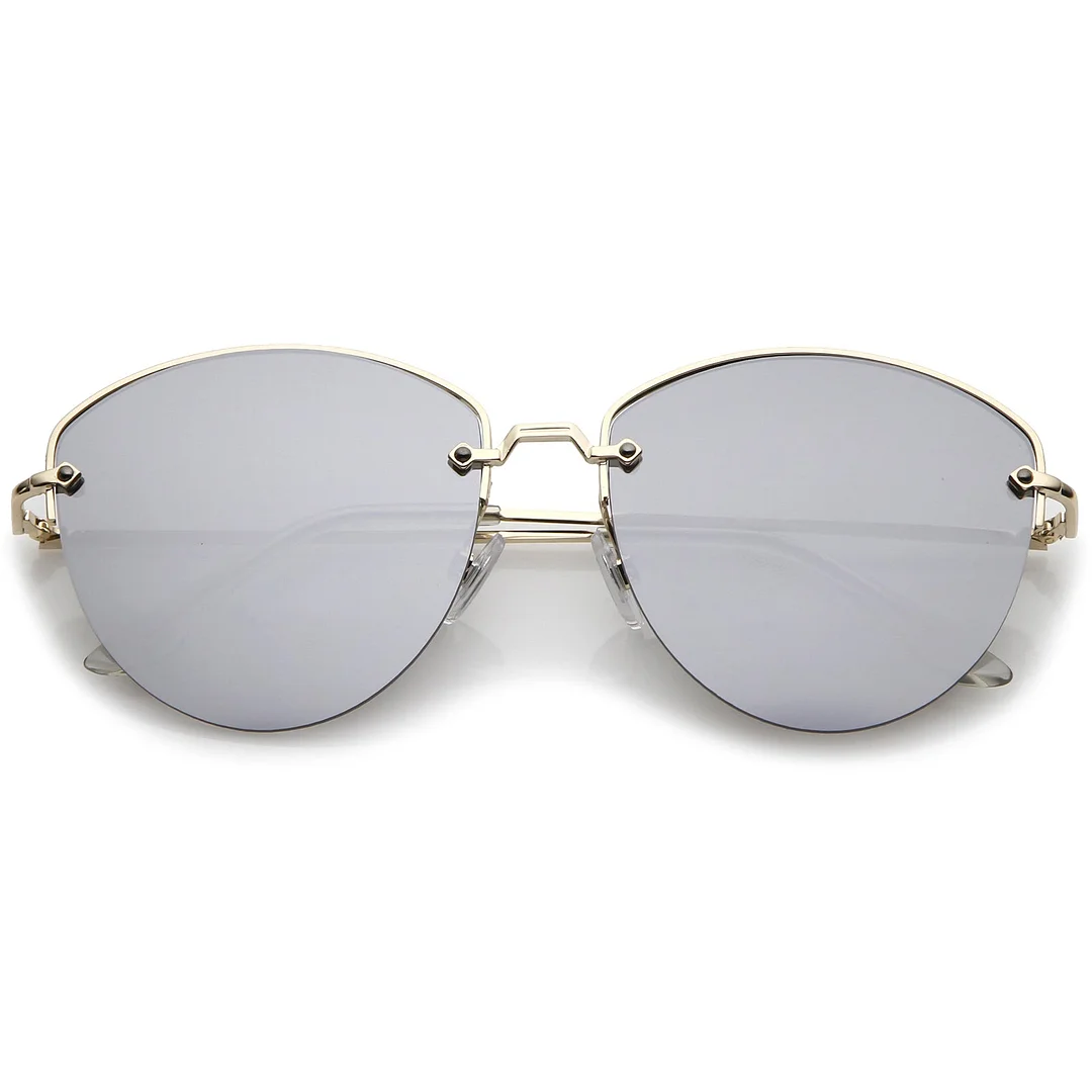 Modern Metal Nose Bridge Mirrored Flat Lens Semi-Rimless glasses 60mm