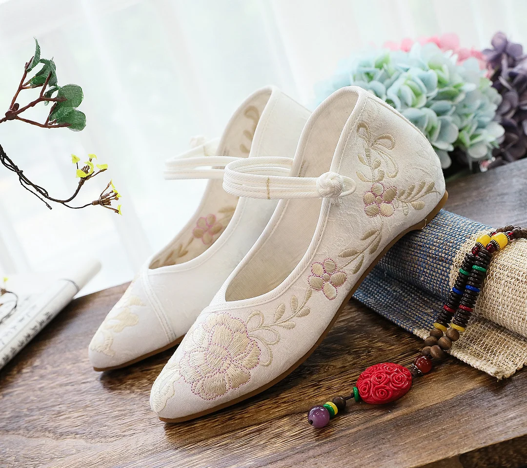 Colourp Colourp Shoes Single Shoes Pure Color Embroidered Cloth Shoes One Word Buckle Fashion Leisure With Cheongsam Spring And Autumn Women's Shoes