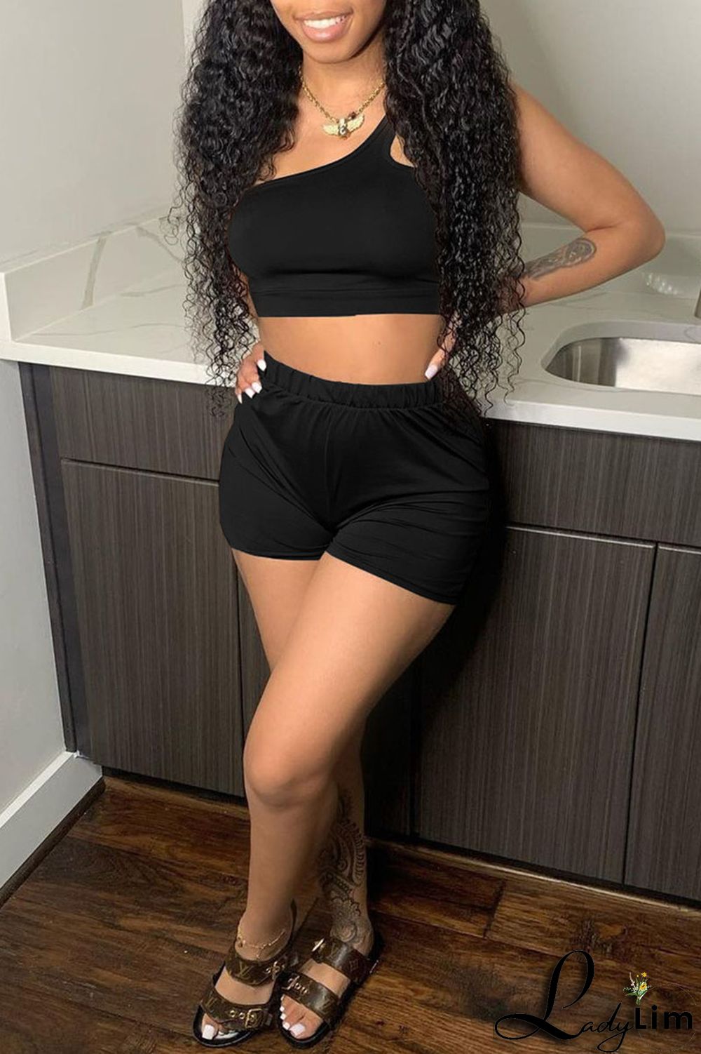 Red Sexy Solid Split Joint Asymmetrical Collar Two Pieces