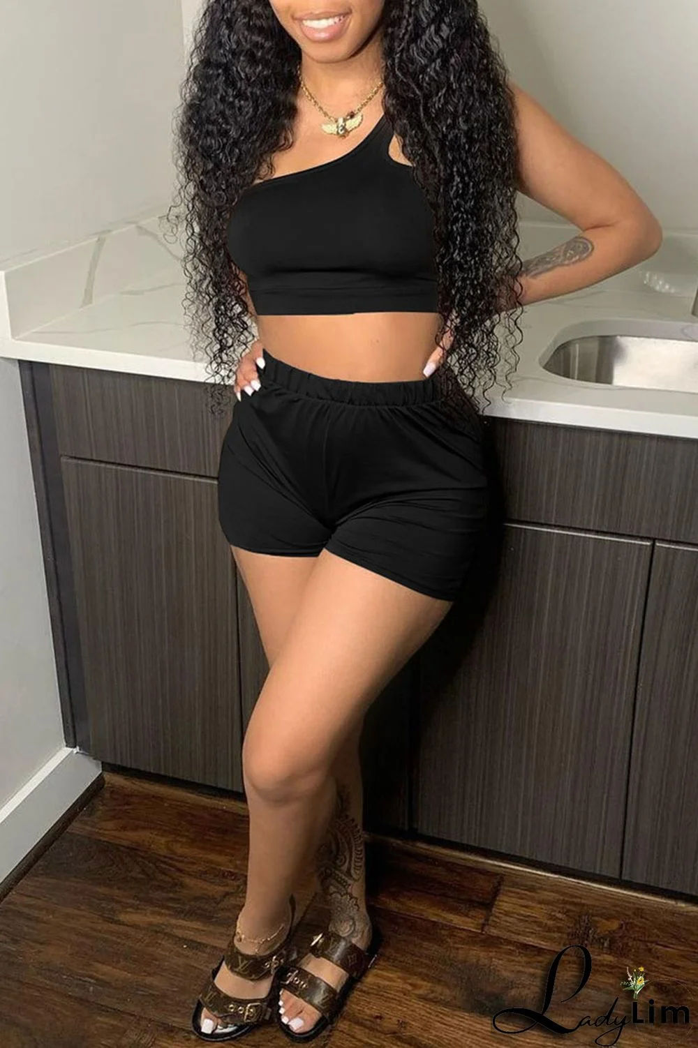 Red Sexy Solid Split Joint Asymmetrical Collar Two Pieces