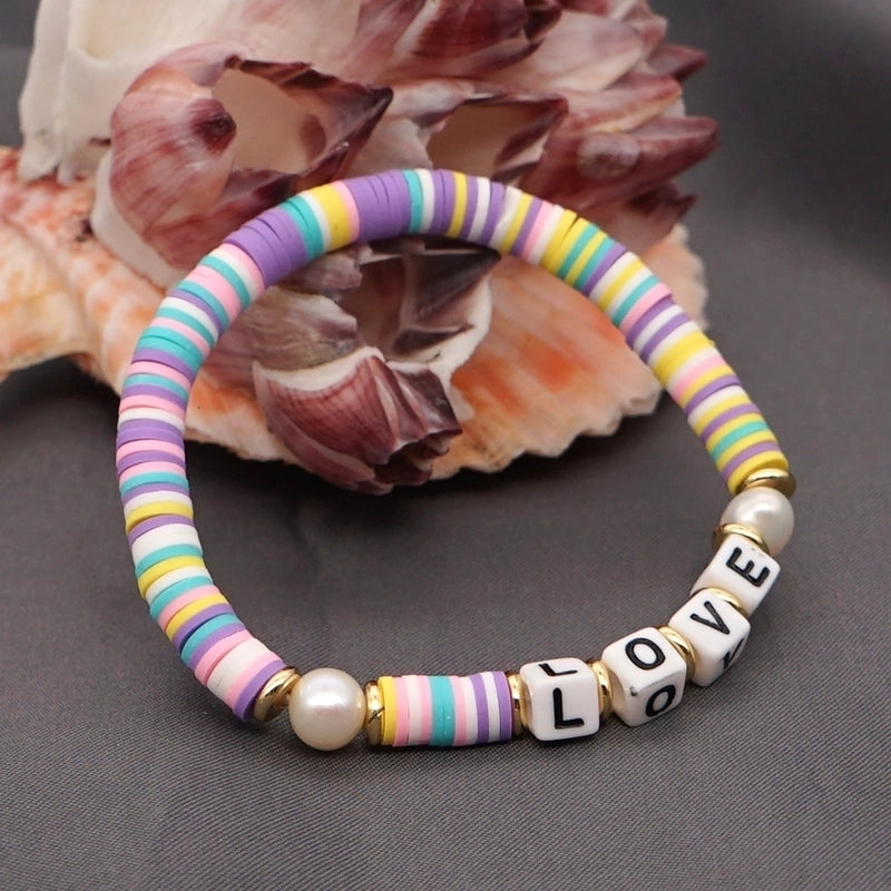 Casual Vacation Love Letter Freshwater Pearl Soft Clay Beaded Women’s Bracelets