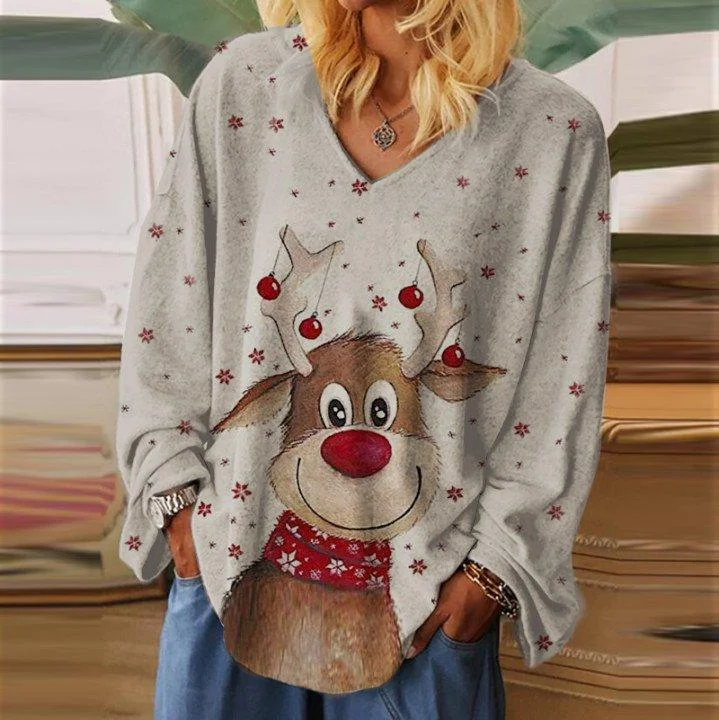 Womens Classic Merry Christmas Lovely Elk Patterns T-shirt