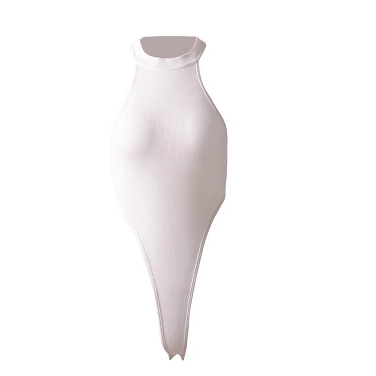 Solid Color Hanging Neck One-piece Bodysuit - yankia