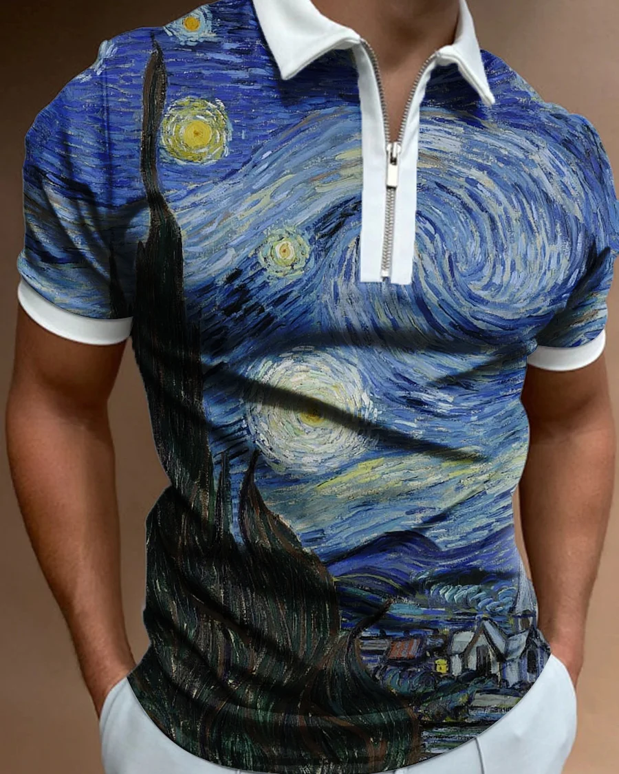 Men's Art Oil Print Short Sleeve Polo Shirt